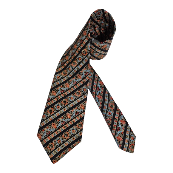 BRIONI Black/Blue Striped Geometric Silk LUXURY Tie HANDMADE ITALY - Picture 1 of 5